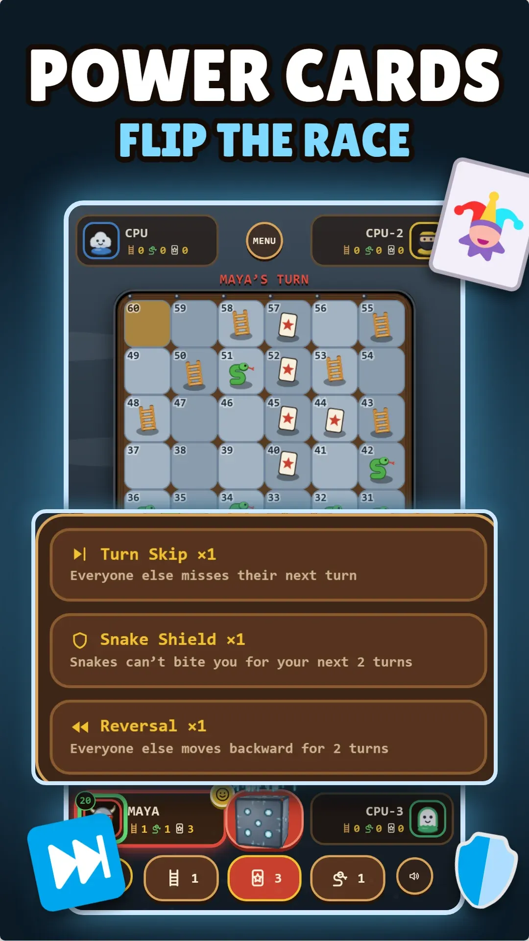 Play a power card to flip the race
