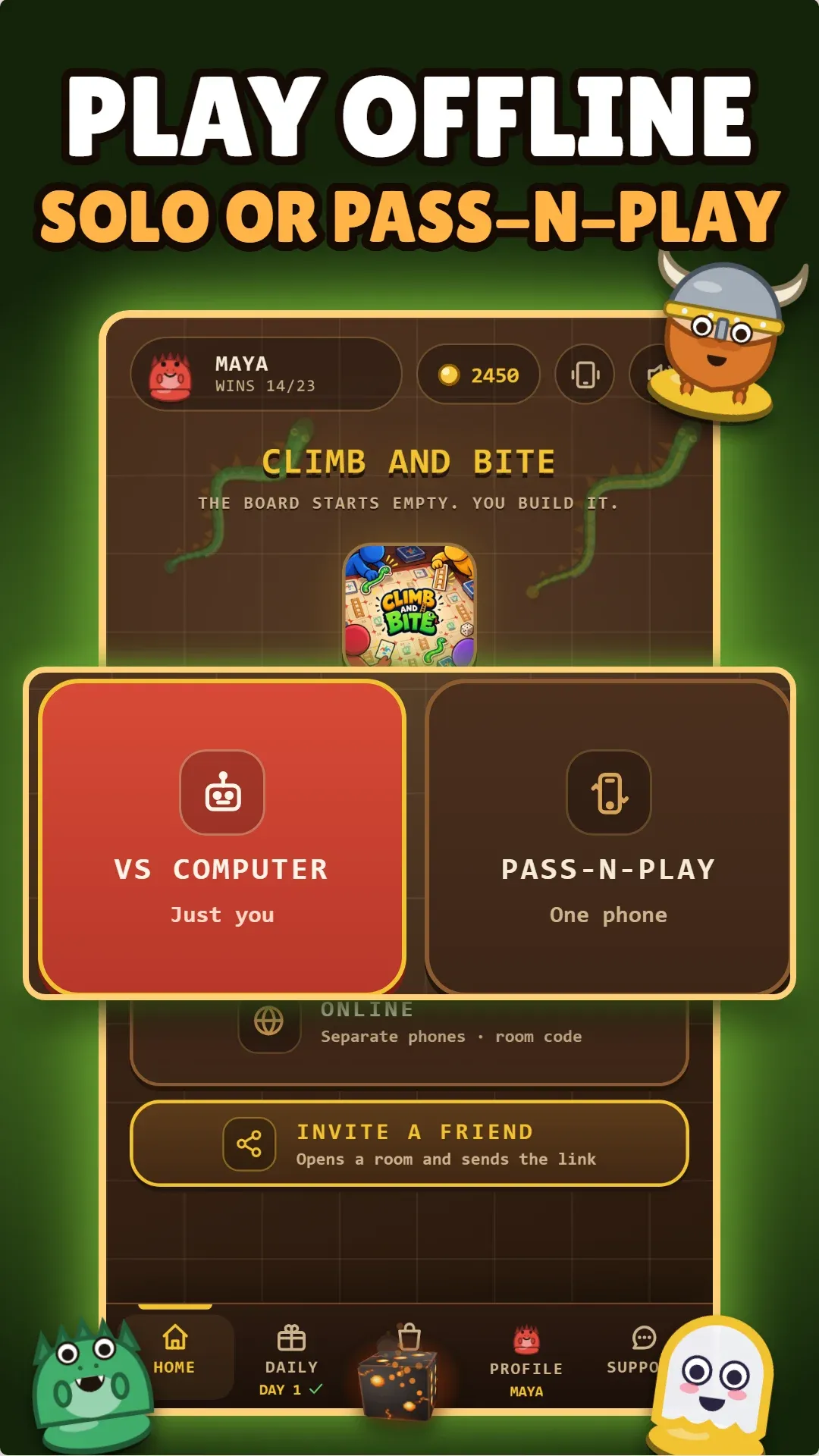 Play offline — solo or pass-and-play